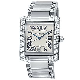 Cartier Tank Francaise 18k White Gold Auto Diamonds Silver Ladies Watch