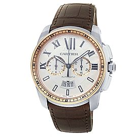 Cartier Calibre de Cartier Stainless Steel Rose Gold Silver Men's Watch W7100043