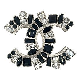 CHANEL - 14K Act 2 Clear and Black Strass CC Logo Brooch