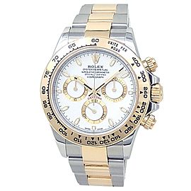 Rolex Daytona 18k Yellow Gold Stainless Steel Oyster White Men's Watch