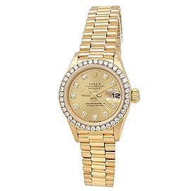 Rolex Datejust 18k Yellow Gold President Diamonds Champagne Ladies Watch