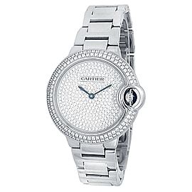 Cartier Ballon Bleu 18k White Gold Automatic Diamond Pave Ladies Watch