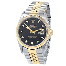 Rolex Datejust 18k Yellow Gold Stainless Steel Jubilee Black Men's Watch