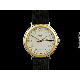 Hermes Mens Full Size Captain Nemo GMT SS & 18K Gold Quartz