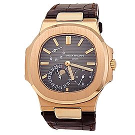 Patek Philippe Nautilus 18k Rose Gold Leather Auto Brown Men's Watch