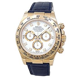 Rolex Daytona 18k Yellow Gold Blue Leather Automatic White Men's Watch