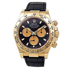 Rolex Daytona 18k Yellow Gold Black Leather Automatic Black Men's Watch