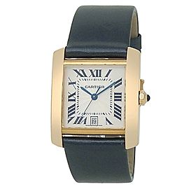 Cartier Tank Francaise 18k Yellow Gold Satin Auto Silver Men's Watch