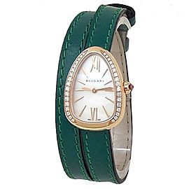 Bvlgari Serpenti 18k Rose Gold Green Leather Quartz Mother of Pearl Watch