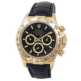 Rolex Daytona 18k Yellow Gold Black Leather Automatic Black Men's Watch