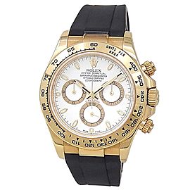 Rolex Daytona 18k Yellow Gold Black Rubber Automatic White Men's Watch