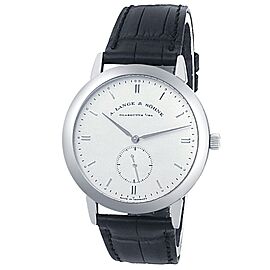 A.Lange & Sohne Saxonia 18k White Gold Leather Manual Silver Men's Watch