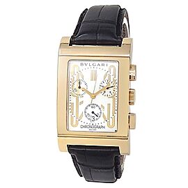 Bvlgari Rettangolo 18k Yellow Gold Leather Quartz White Men's Watch