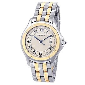 Cartier Cougar Stainless Steel 18k Yellow Gold Quartz Silver Watch