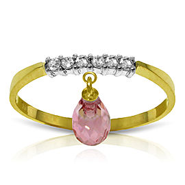 1.45 CTW 14K Solid Gold Ring Natural Diamond Dangling Pink Topaz