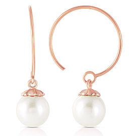 14K Solid Rose Gold Circle Wire Earrings with Natural Cultured Pearl