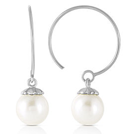 4 CTW 14K Solid White Gold Circle Wire Earrings Natural Cultured Pearl