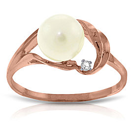 14K Solid Rose Gold Ring with Natural Diamond & Cultured Pearl