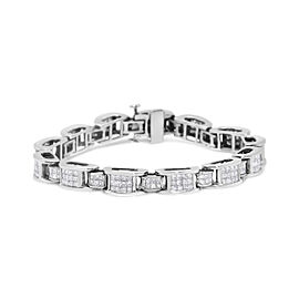 True 14K White Gold 5.0 Cttw Princess Cut Diamond Invisible Set Alternating Size D Shaped Links Tennis Bracelet (H-I Color, SI2-I1 Clarity) - 7”