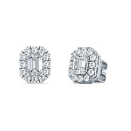 0.50 Ct Emerald Shape Lab-Grown Diamond Halo Earrings set in 14K White Gold