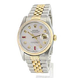 White Mop Mens Datejust Two-tone Diamond Ruby Dial Fluted Bezel Watch