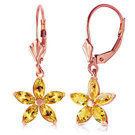 14K Solid Rose Gold Leverback Earrings with Natural Citrine