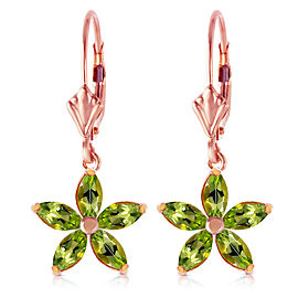 14K Solid Rose Gold Leverback Earrings with Natural Peridot