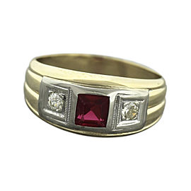 14K Yellow Gold Diamond, Ruby Ring Size 9