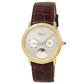 Chopard Luna D'oro 18k Yellow Gold Brown Leather Auto Silver Ladies Watch