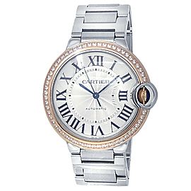 Cartier Ballon Bleu 18k Rose Gold Stainless Steel Silver Ladies Watch