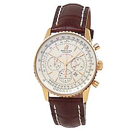 Breitling Montbrillant 18k Rose Gold Leather Automatic Silver Men's Watch