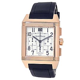 Jaeger-LeCoultre Reverso Squadra 18k Rose Gold Rubber Silver Mens Watch Q7012420