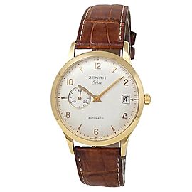 Zenith Elite 18k Yellow Gold Brown Leather Auto Silver Men's Watch