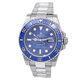 Rolex Submariner Smurf 18k White Gold Oyster Automatic Blue Men's Watch