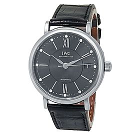 IWC Portofino Stainless Steel Black Leather Automatic Grey Men's Watch