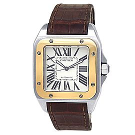 Cartier Santos 100 Stainless Steel Leather Automatic Silver Men's Watch