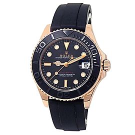 Rolex Yacht-Master 18k Everose Gold Black Rubber Auto Black Men's Watch 268655