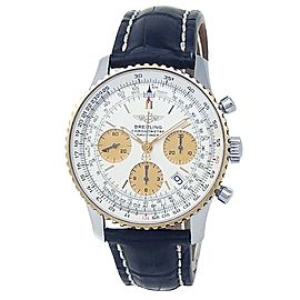 Breitling Navitimer Stainless Steel Yellow Gold Leather Silver Mens Watch D23322