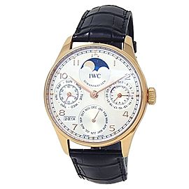 IWC Portuguese Perpetual Calendar 18k Rose Gold Auto Silver Men's Watch IW502213