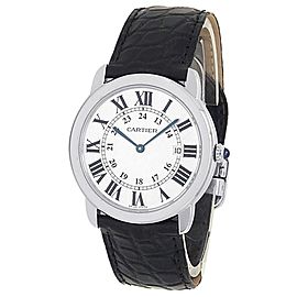 Cartier Ronde Solo Stainless Steel Leather Quartz Silver Ladies Watch