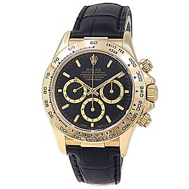 Rolex Daytona 18k Yellow Gold Black Leather Automatic Black Men's Watch