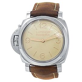 Panerai Luminor Left-Handed Stainless Steel Leather Beige Men's Watch