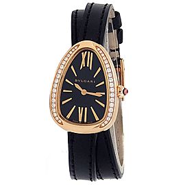 Bvlgari Serpenti 18k Rose Gold Leather Quartz Diamonds Black Ladies Watch