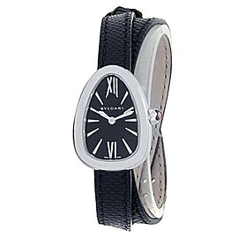 Bvlgari Serpenti Stainless Steel Black Leather Quartz Black Ladies Watch