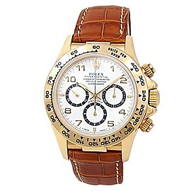 Rolex Daytona 18k Yellow Gold Brown Leather Automatic White Men's Watch