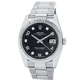 Rolex Date Stainless Steel Oyster Automatic Diamonds Black Men's Watch