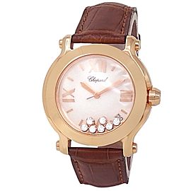 Chopard Happy Sport 18k Rose Gold Leather Quartz White Ladies Watch 277471-5001