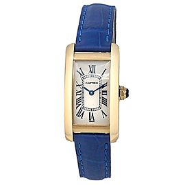 Cartier Tank Americaine 18k Yellow Gold Blue Leather White Ladies Watch