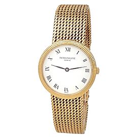 Patek Philippe Calatrava 18k Yellow Gold Quartz White Ladies Watch