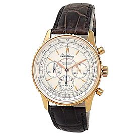 Breitling Navitimer Montbrillant 18k Yellow Gold Auto Silver Mens Watch